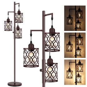 RottoGoon 68-inch farmhouse lamp standing in living room for warm ambient light.