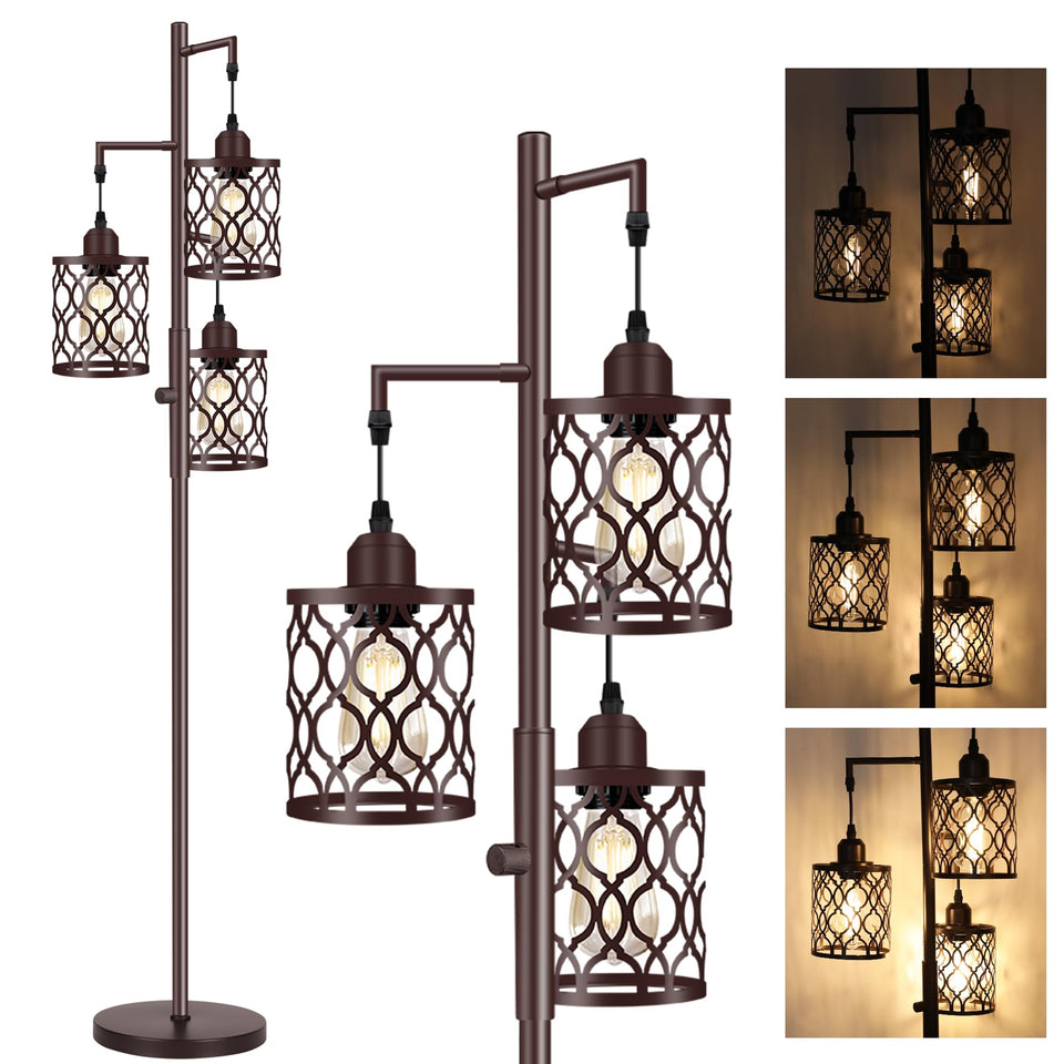 RottoGoon 68-inch farmhouse lamp standing in living room for warm ambient light.