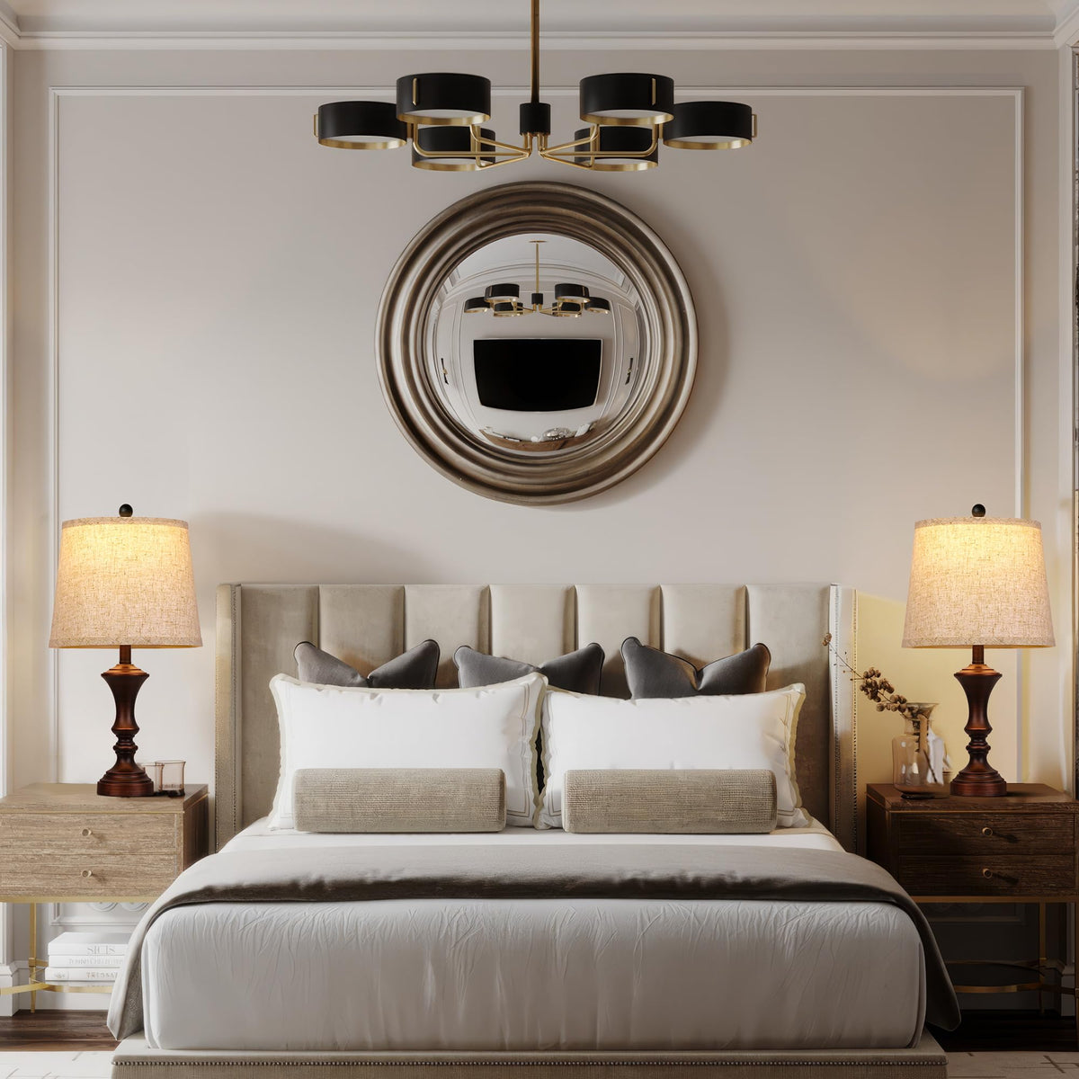 ROTTOGOON bedside lamps on nightstand displaying versatile placement