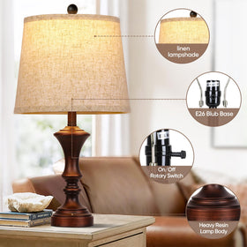 ROTTOGOON bedside lamps with black resin base on nightstand