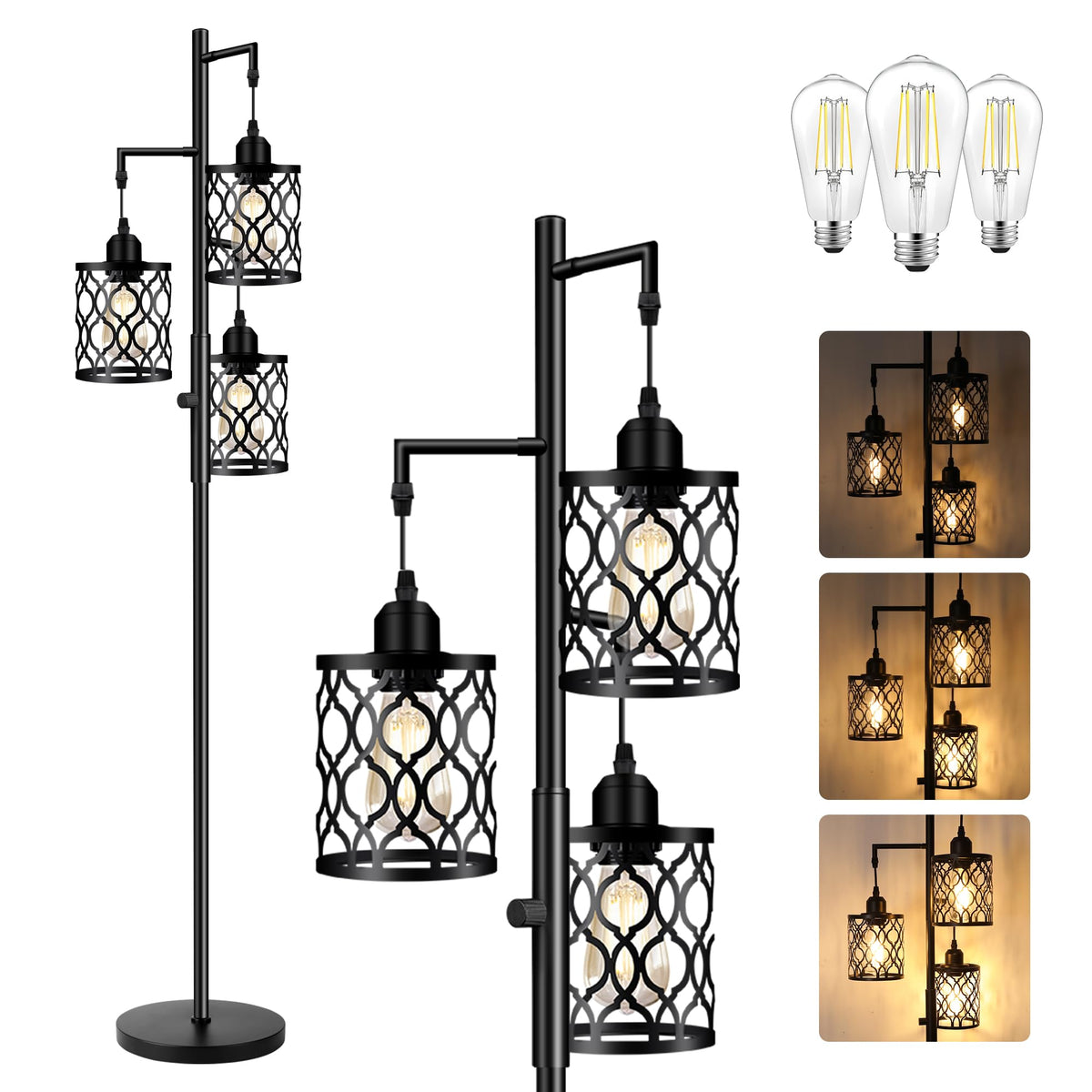 ROTTOGOON dimmable floor lamp full height illuminates a living room with warm ambience