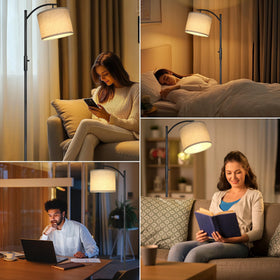 ROTTOGOON reading scene with dimmable arc floor lamp