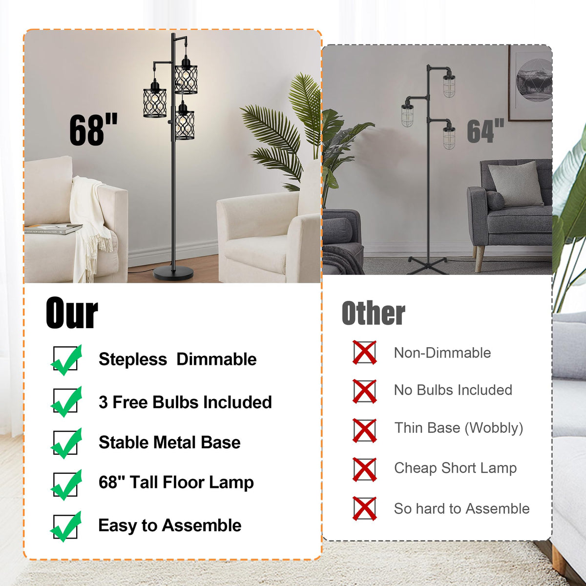 ROTTOGOON floor lamp with stable metal base stays steady on carpets