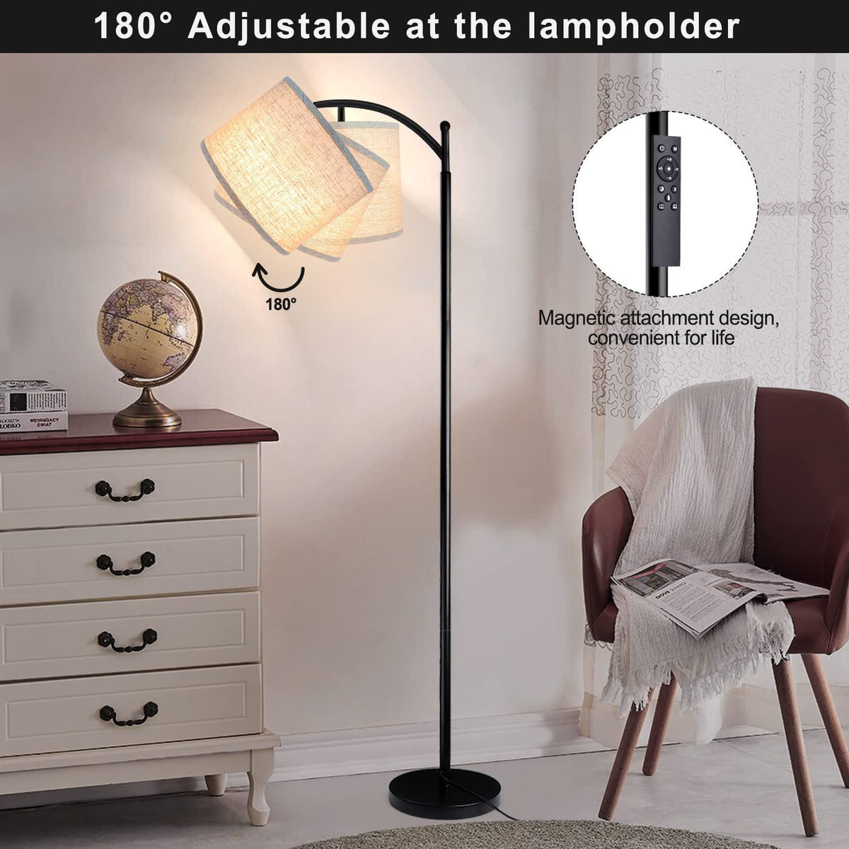 ROTTOGOON floor lamp head rotates 180 degrees for targeted lighting