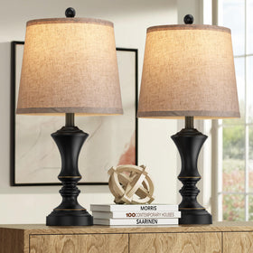 ROTTOGOON retro table lamp with black base and linen shade for a classic bedside glow