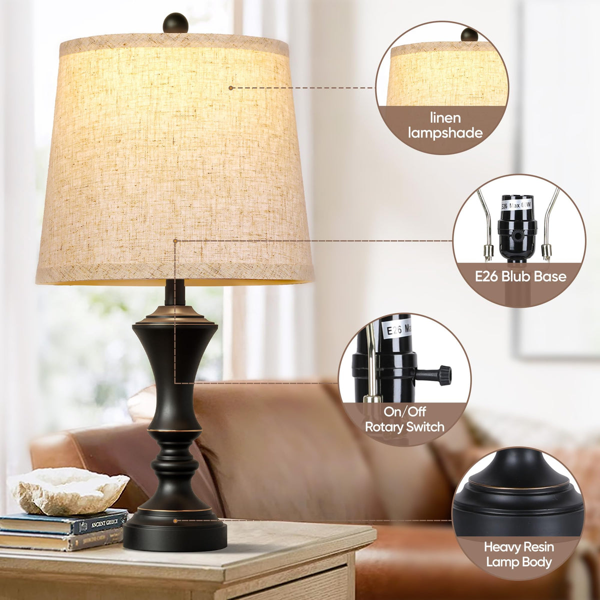 ROTTOGOON retro table lamp enhances living room decor with vintage warmth