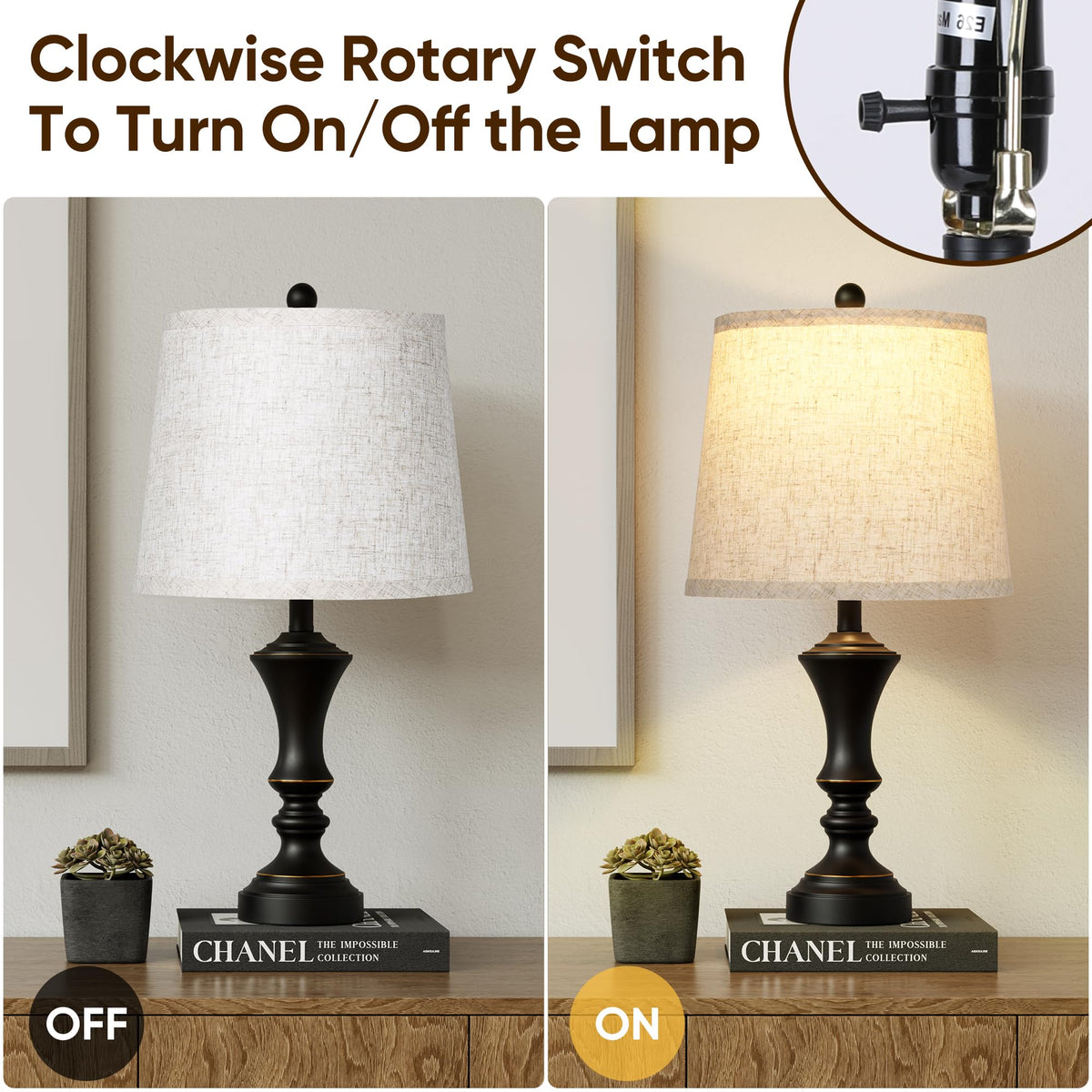 ROTTOGOON vintage-style lamp with linen shade for cozy evenings