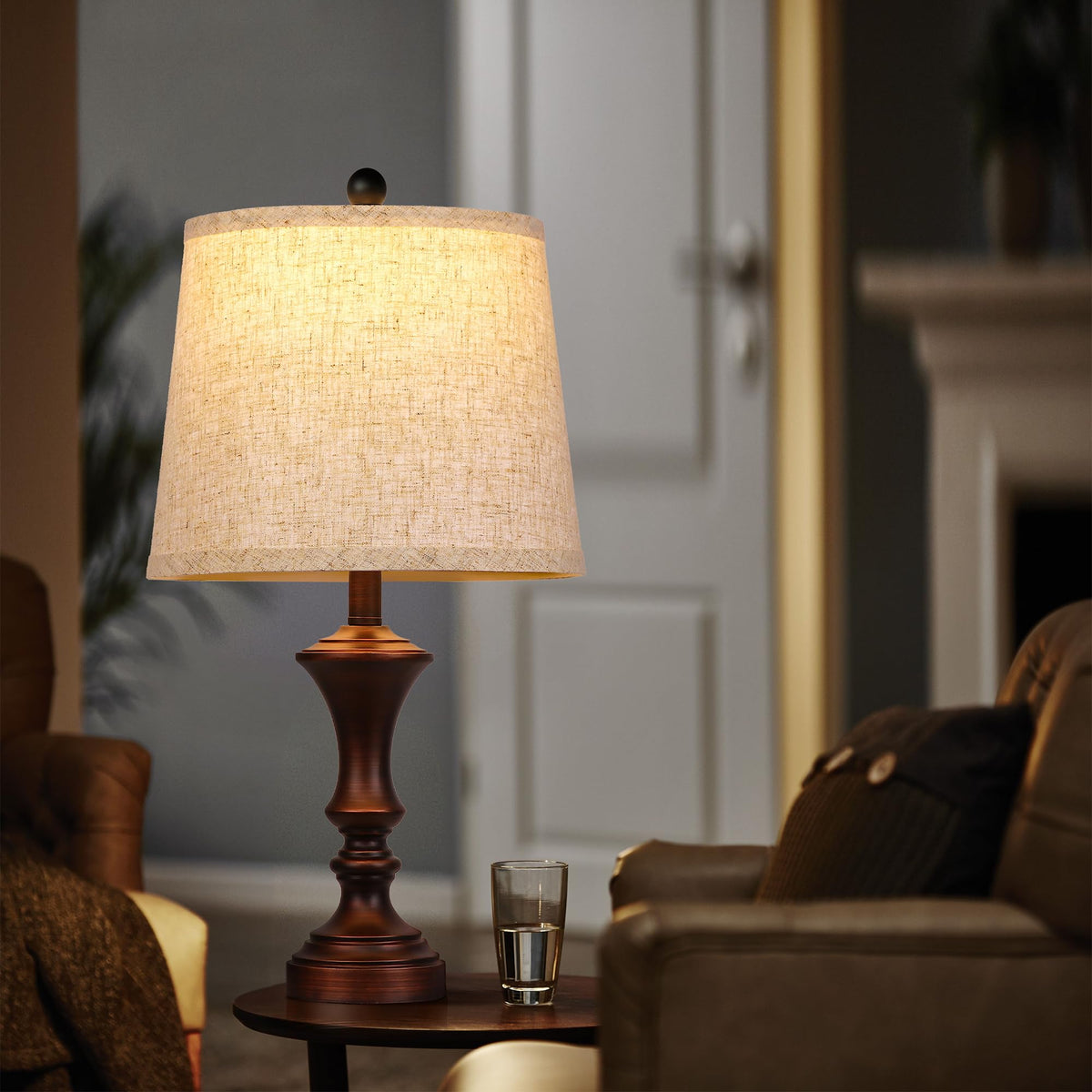 ROTTOGOON beige linen shade on retro table lamp for soft illumination