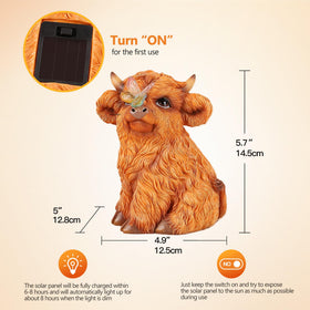 Roundot Highland Cow solar panel charging powers effortless illumination daily