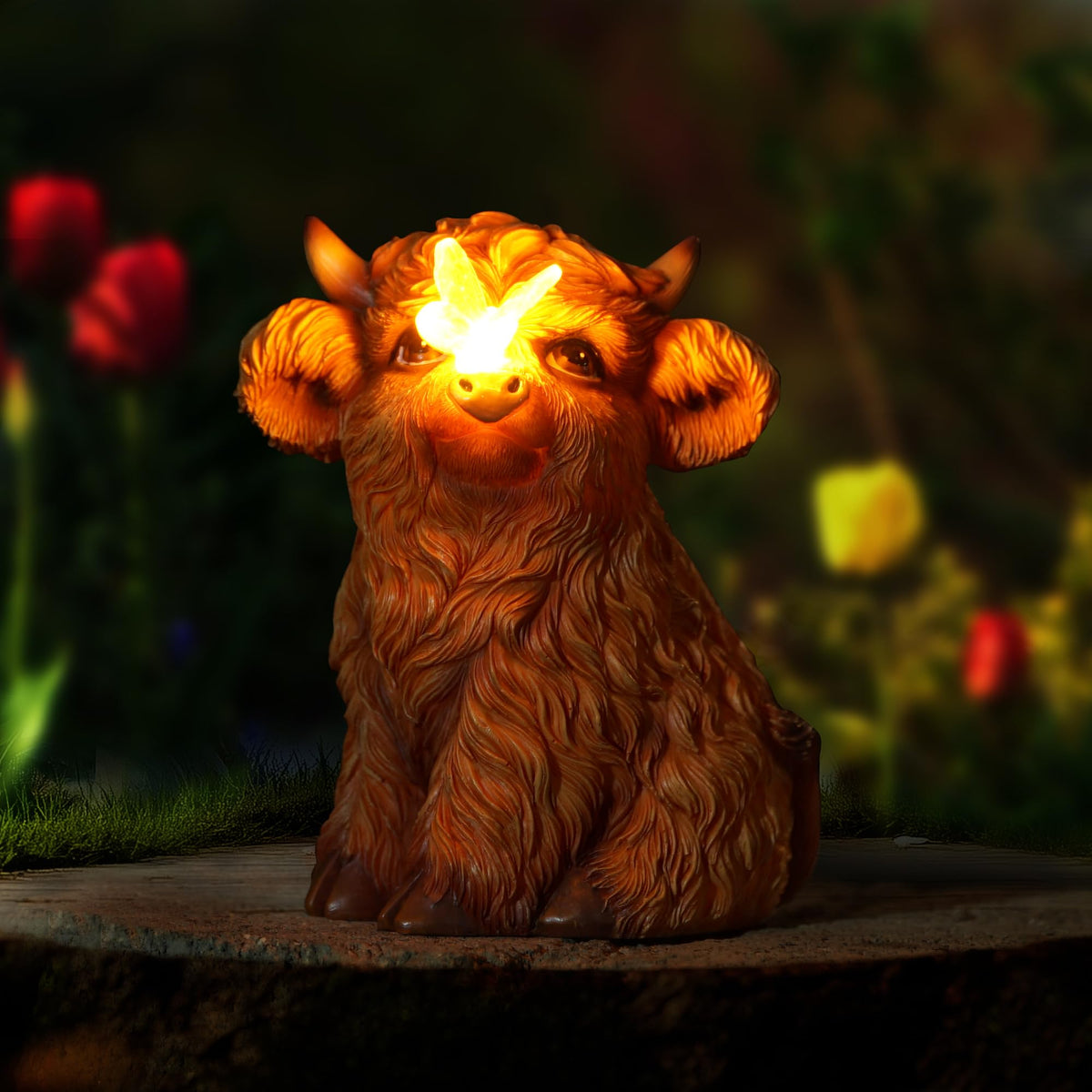 Roundot Highland Cow welcoming garden statue for outdoor charm