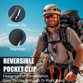RoverTac pocket clip shown for easy carry during camping or hiking