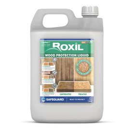 Roxil Wood Sealer Liquid bottle demonstrates a clear, penetrating finish for outdoor protection.