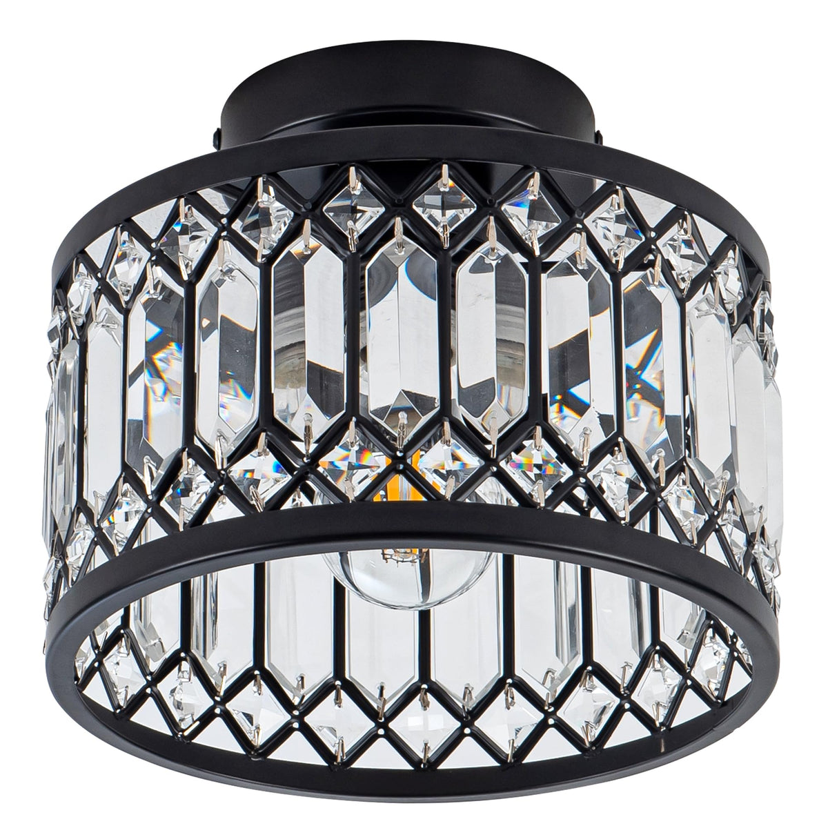 Rpzloila crystal shade close-up showcases clear facets that reflect colorful light.