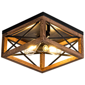 Rpzloila flush mount light kitchen with wood and black metal for warm illumination