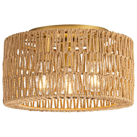 Rpzloila rattan ceiling light; three-light fixture adds warm ambience