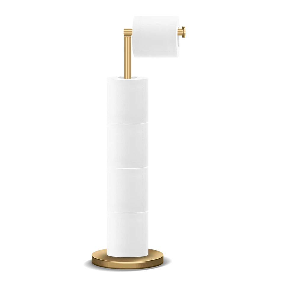 RRM toilet paper holder stand with a sturdy base for stable, tip-free placement.