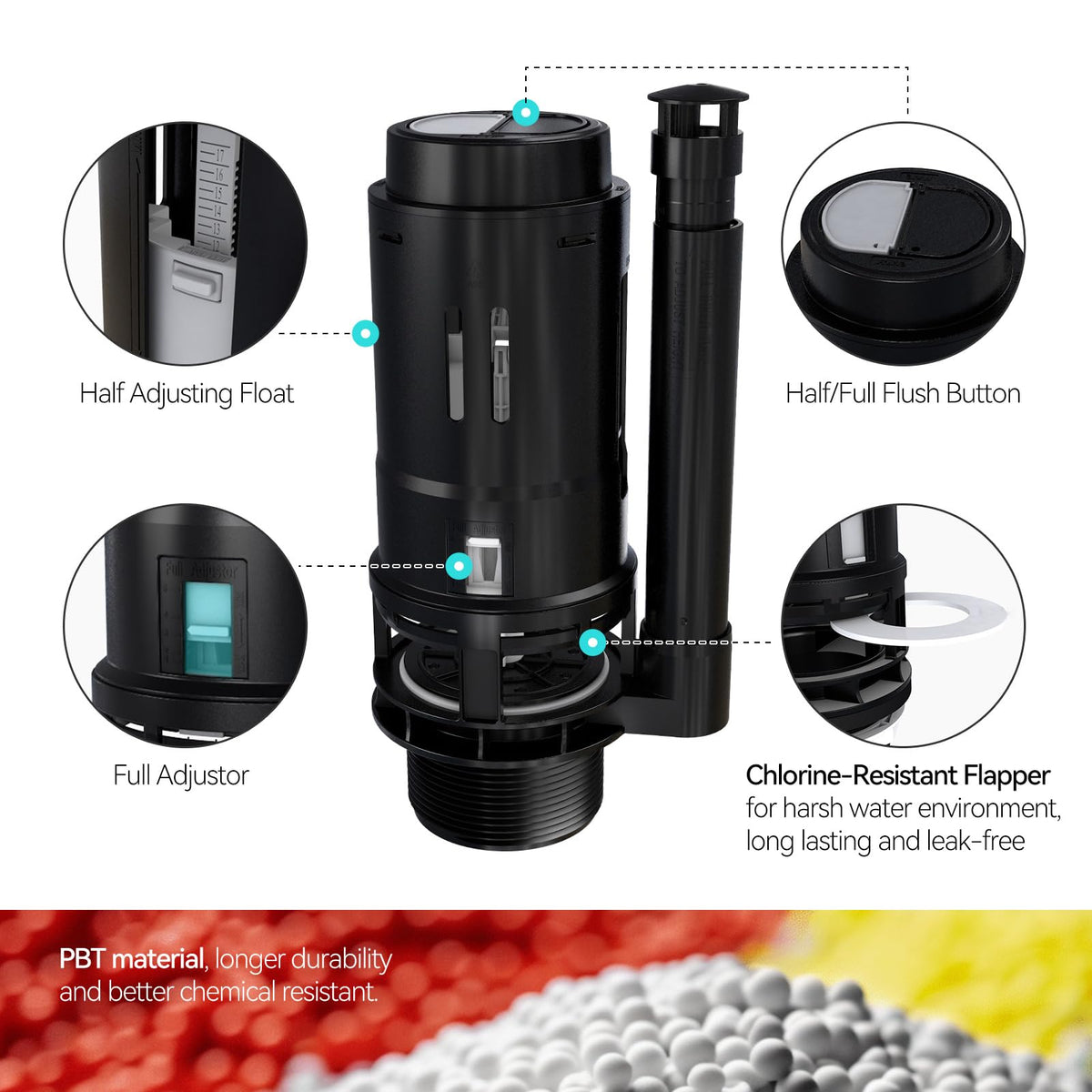 R&T ghost-flush elimination helps quieter bathroom usage.