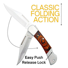 Rtek lockback folding knife ensures secure blade lock during tasks.