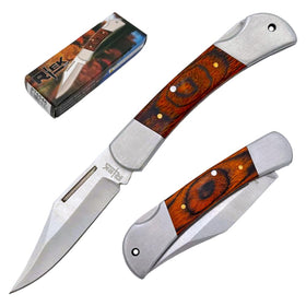 Rtek knife closed with Spanish brown wood handle, ideal for daily carry.