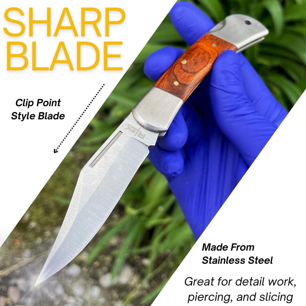 Rtek stainless steel blade supports sharp, controllable slicing in outdoor use.