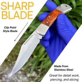 Rtek stainless steel blade supports sharp, controllable slicing in outdoor use.