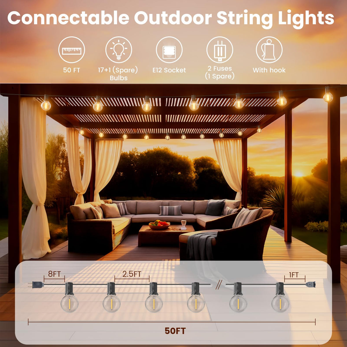 RTTY G40 globe bulbs emit warm white ambiance in backyard