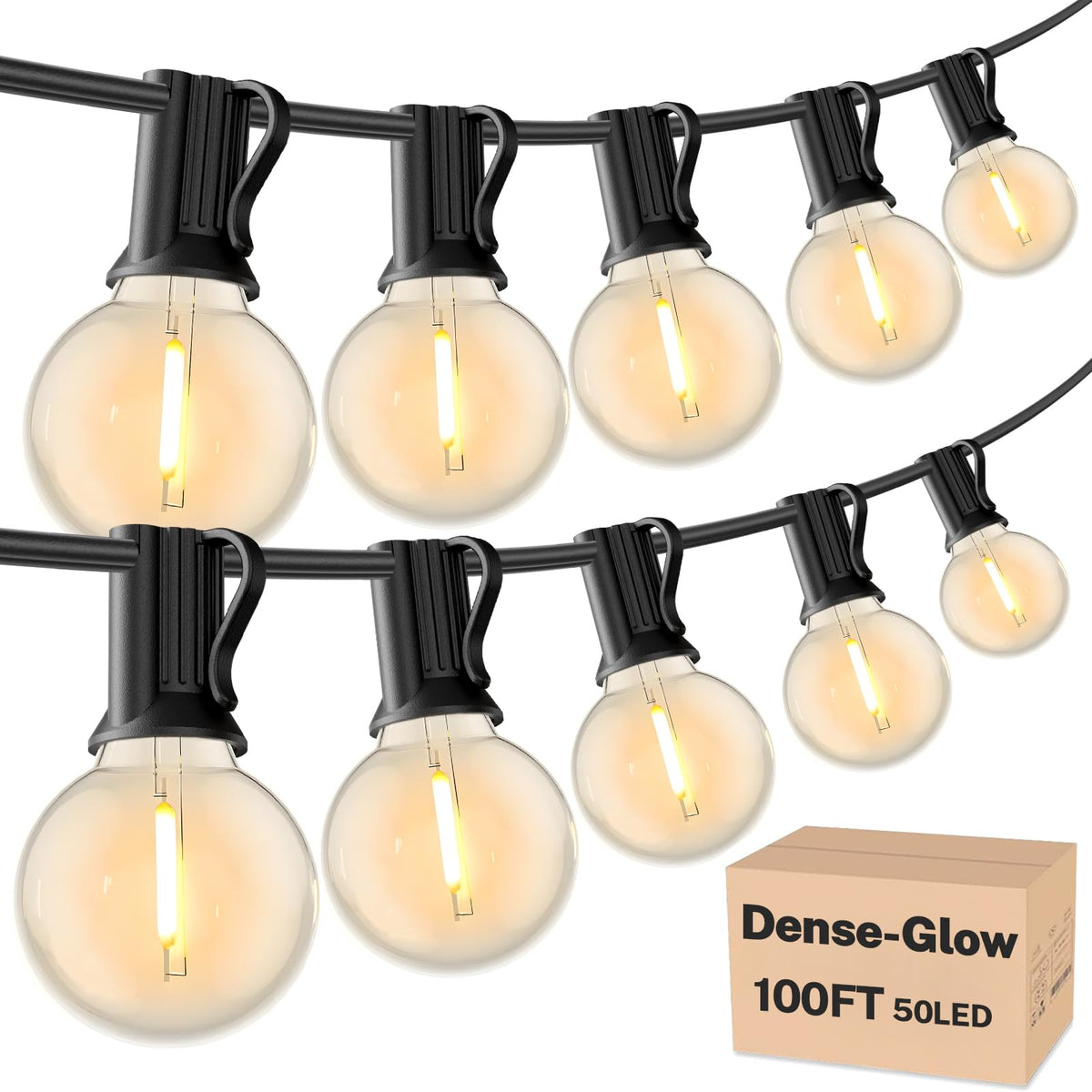 RTTY outdoor LED string lights 100ft with warm 2700K glow