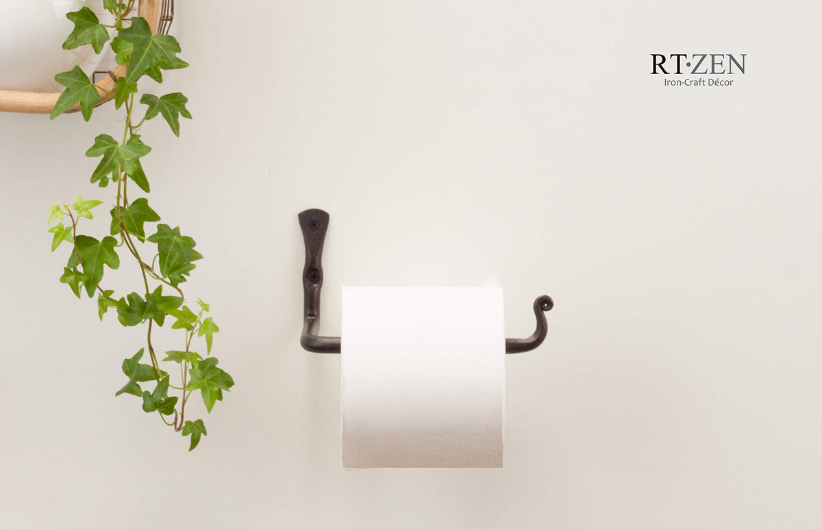 RTZEN wall-mounted toilet paper holder in use beside the sink for easy reach.