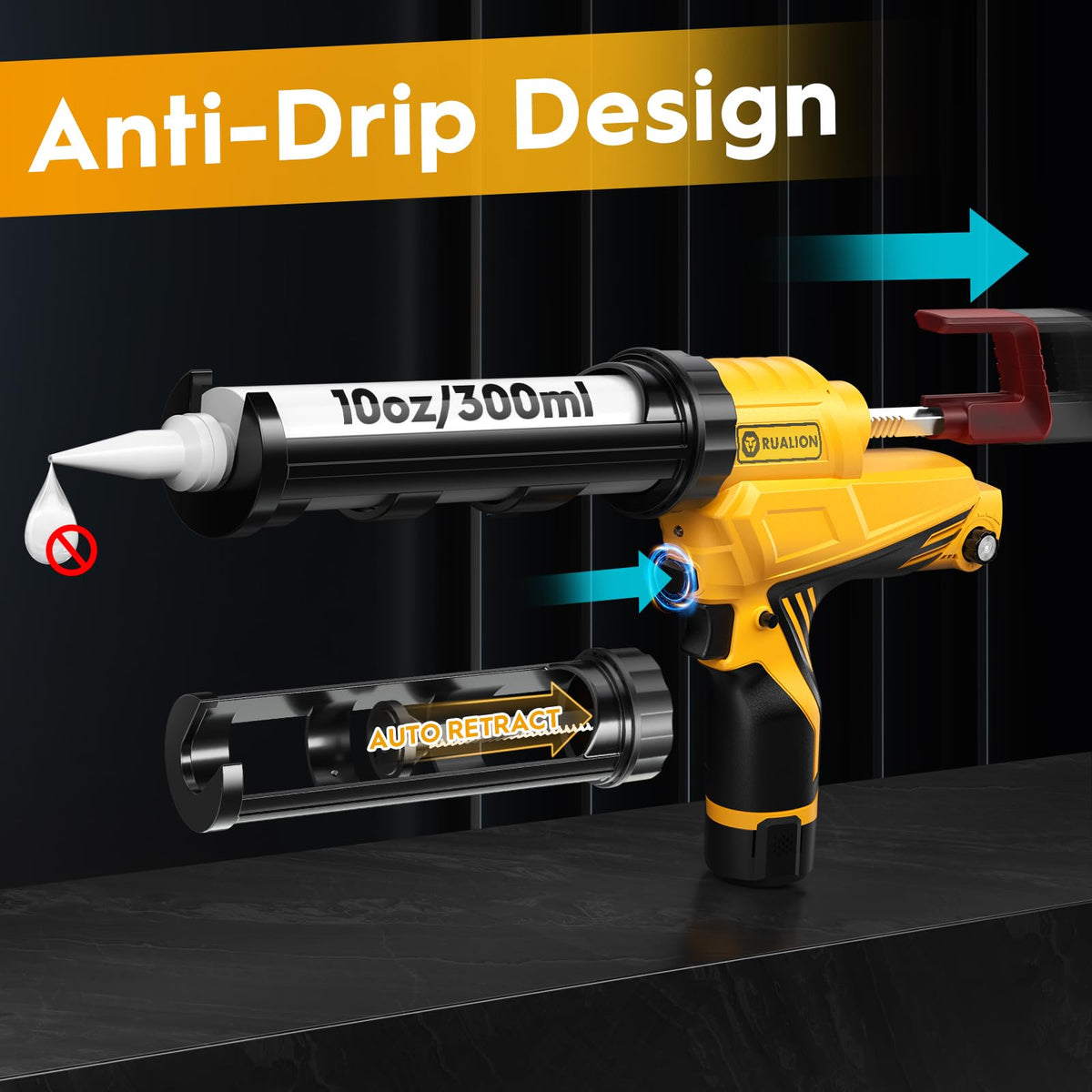 RUALION anti-drip system prevents excess caulk for cleaner finishes.