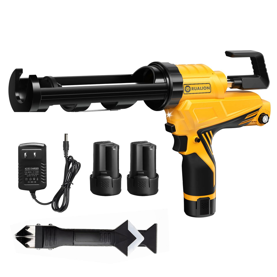 RUALION electric caulk gun dispensing action enables smooth bead control.