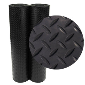 Rubber-Cal Diamond-Plate flooring roll close-up showing textured surface for slip resistance.