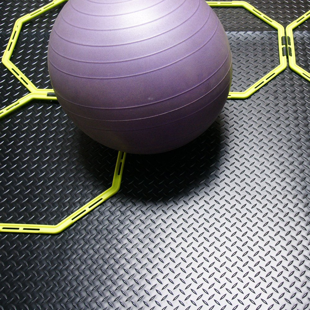 Diamond-Plate gym mat from Rubber-Cal for industrial or home fitness areas.