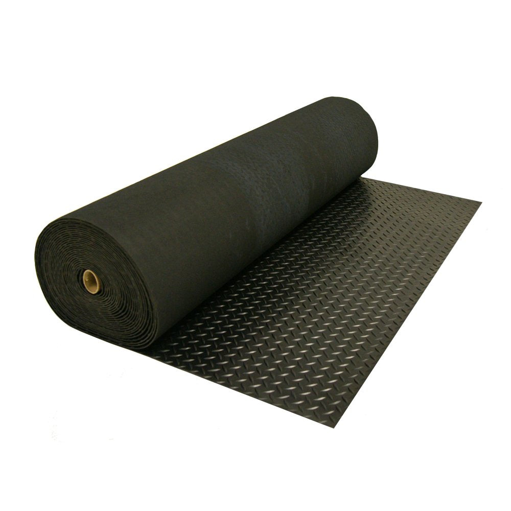 Installation tape option for Rubber-Cal Diamond-Plate floor mats shows easy setup.