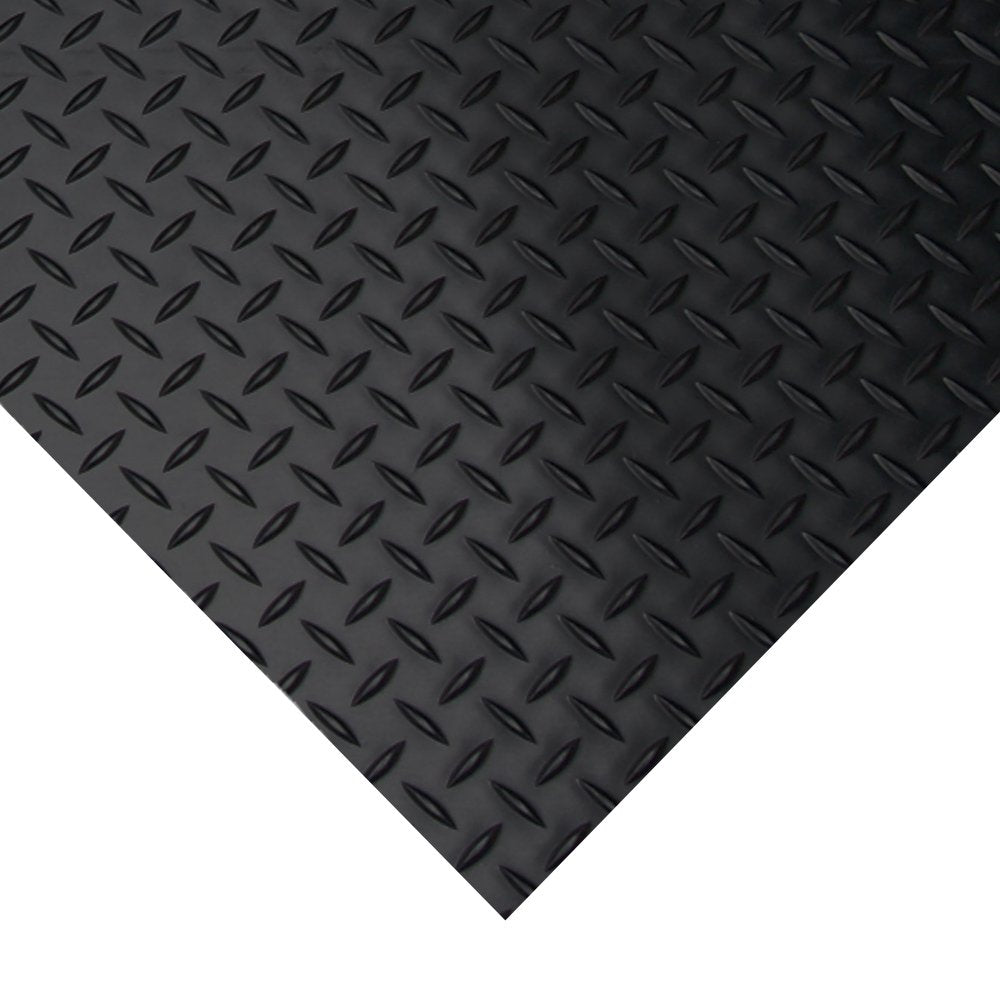 Diamond-Plate texture highlights durable, impact-absorbing rubber for floors by Rubber-Cal.