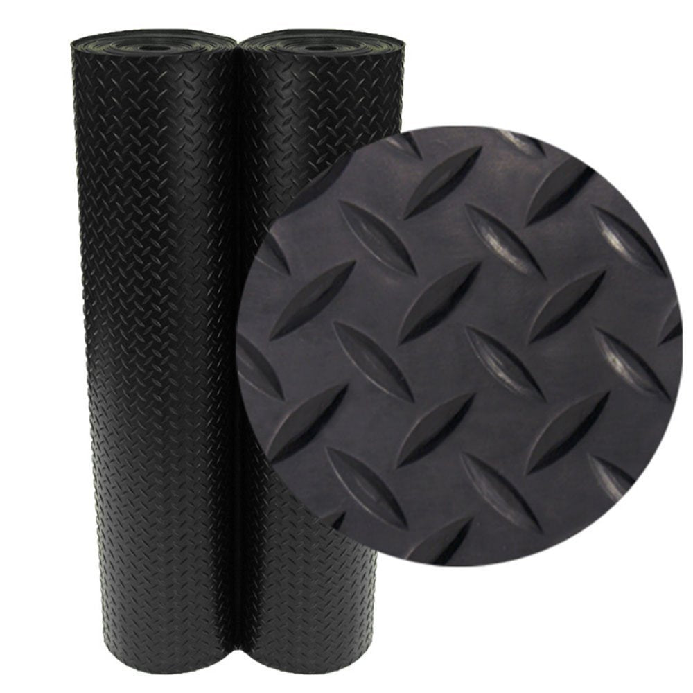 Rubber-Cal Diamond-Plate flooring roll rugged workshop surface for durable protection