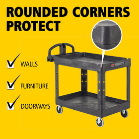 Rubbermaid 2-shelf cart supporting up to 500 pounds for heavy loads.