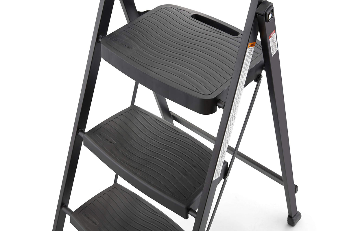 Rubbermaid 3-step steel stool in black finish for versatile setup