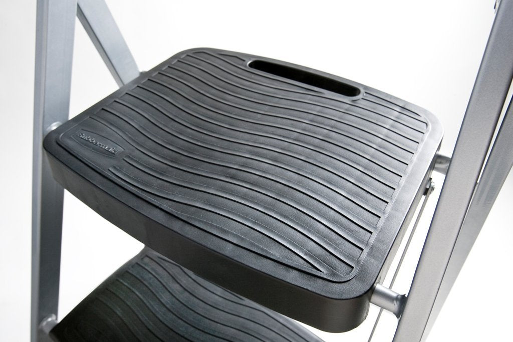 Rubbermaid 3-step steel stool lightweight-13-lb for easy transport between rooms.