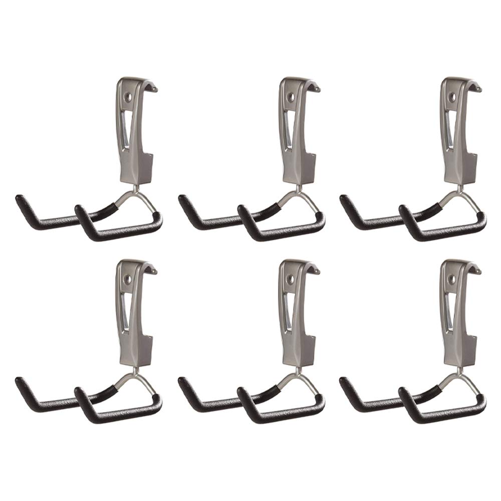 Rubbermaid FastTrack hooks on rail securely hold tools and gear up to 25 lbs