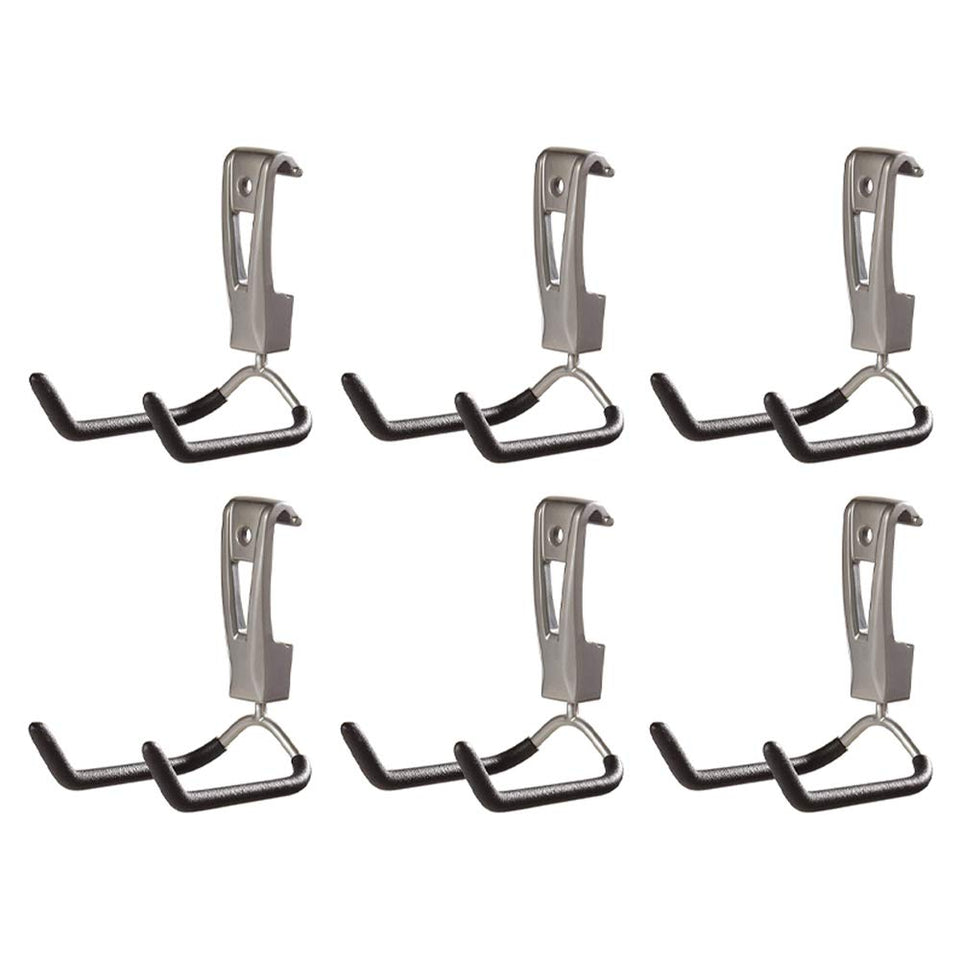 Rubbermaid FastTrack hooks on rail securely hold tools and gear up to 25 lbs