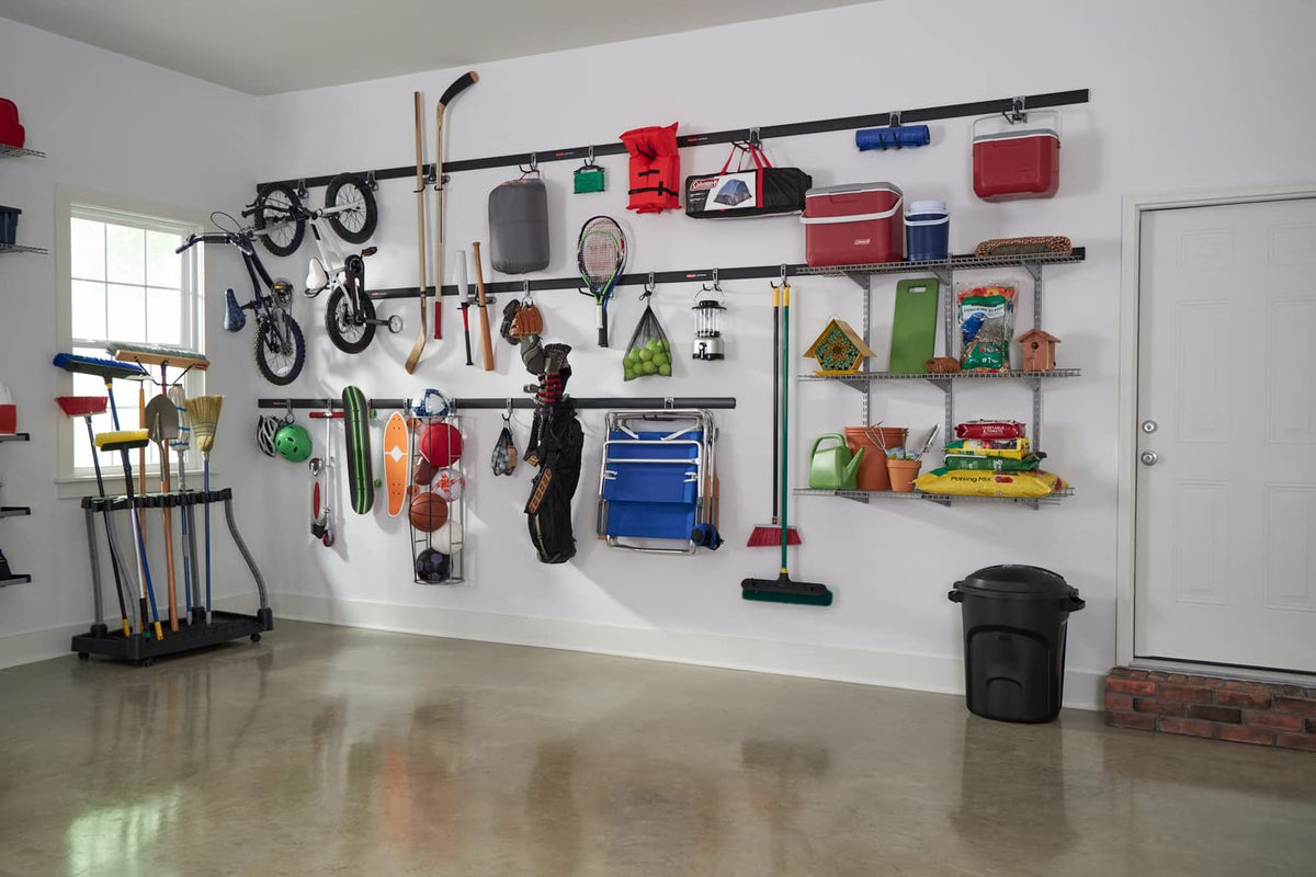 Rubbermaid FastTrack installation hardware enables quick, one-person setup.