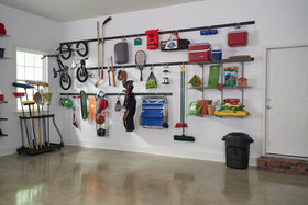 Rubbermaid FastTrack installation hardware enables quick, one-person setup.