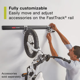 Rubbermaid FastTrack low-profile twin hooks blend with walls for neat storage.