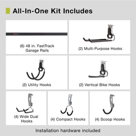 Rubbermaid FastTrack multi-purpose hooks keep tools accessible and clutter-free.
