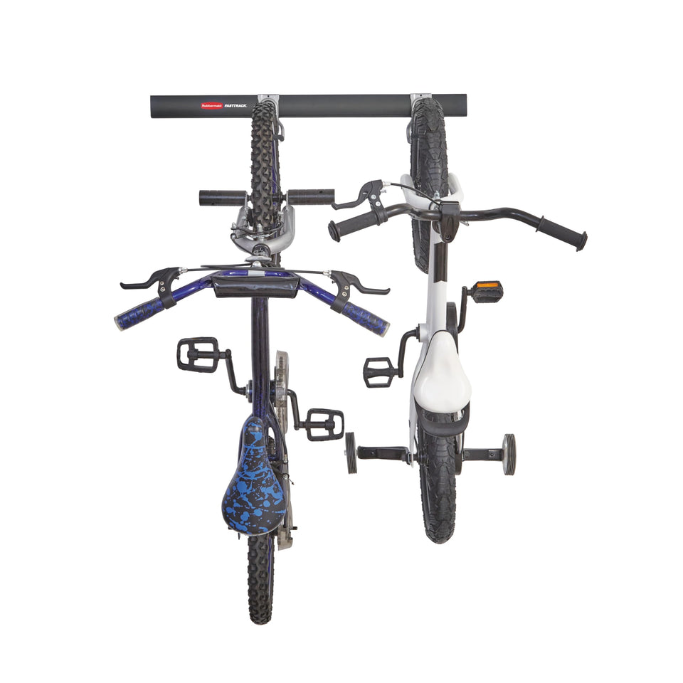 Rubbermaid FastTrack rail 32-inch on garage wall for bike organization