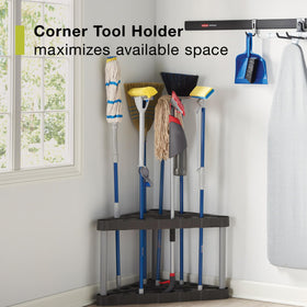 Rubbermaid FastTrack rails and hooks organize a wide range of tools