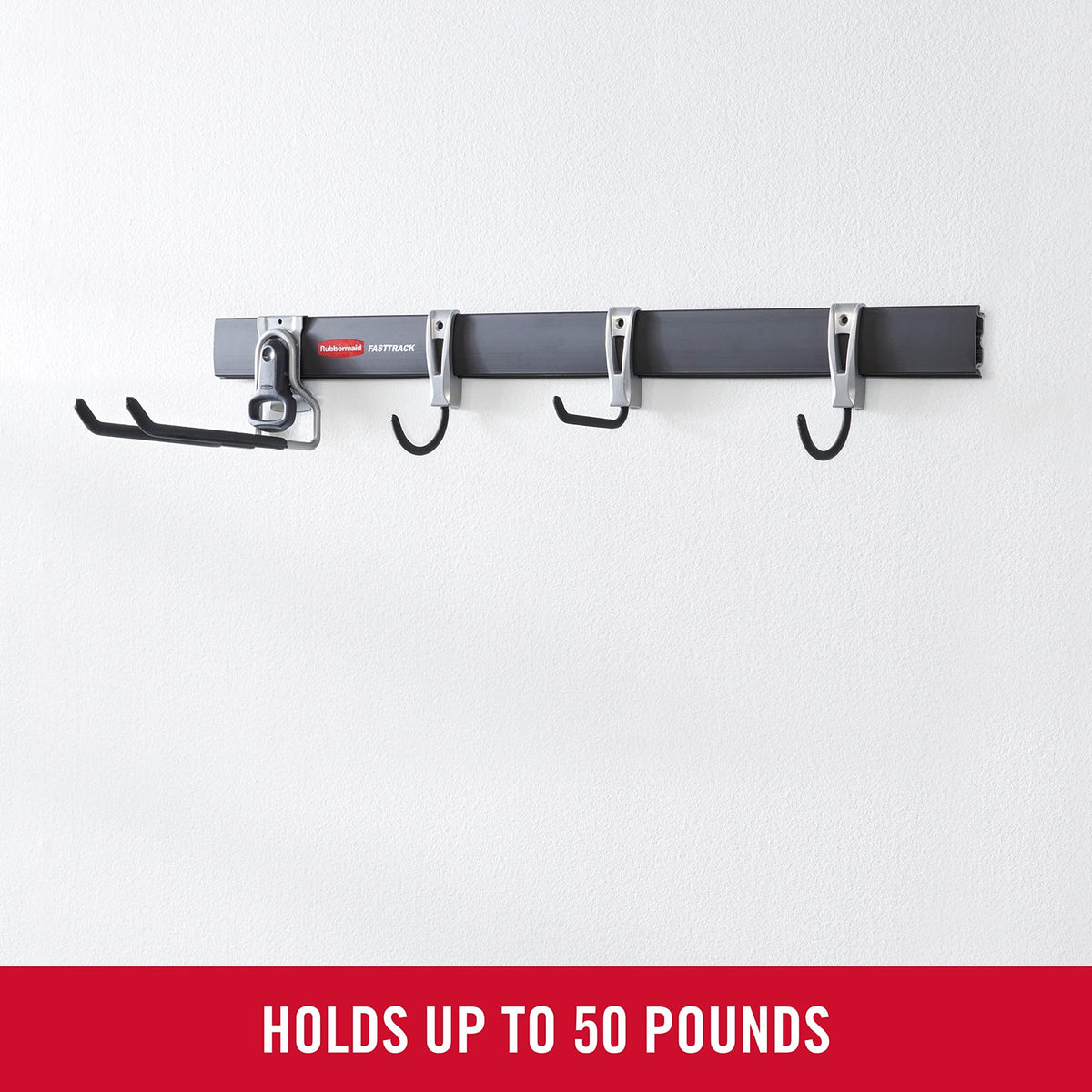 Rubbermaid FastTrack scoop hook organizes garden and workshop tools