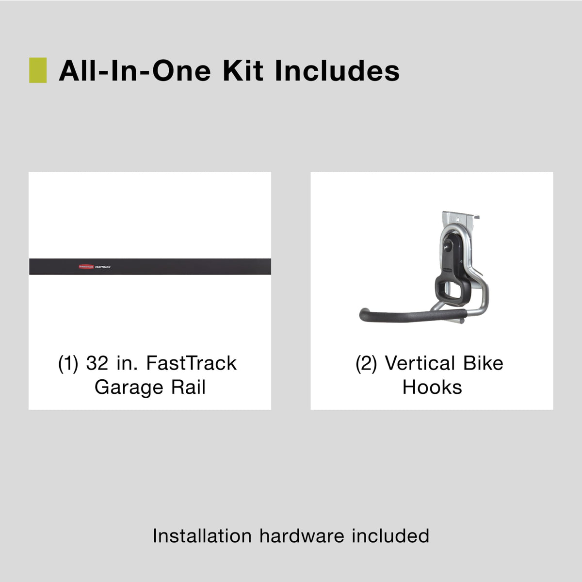 Rubbermaid FastTrack vertical bike hook mounted on wall for secure storage