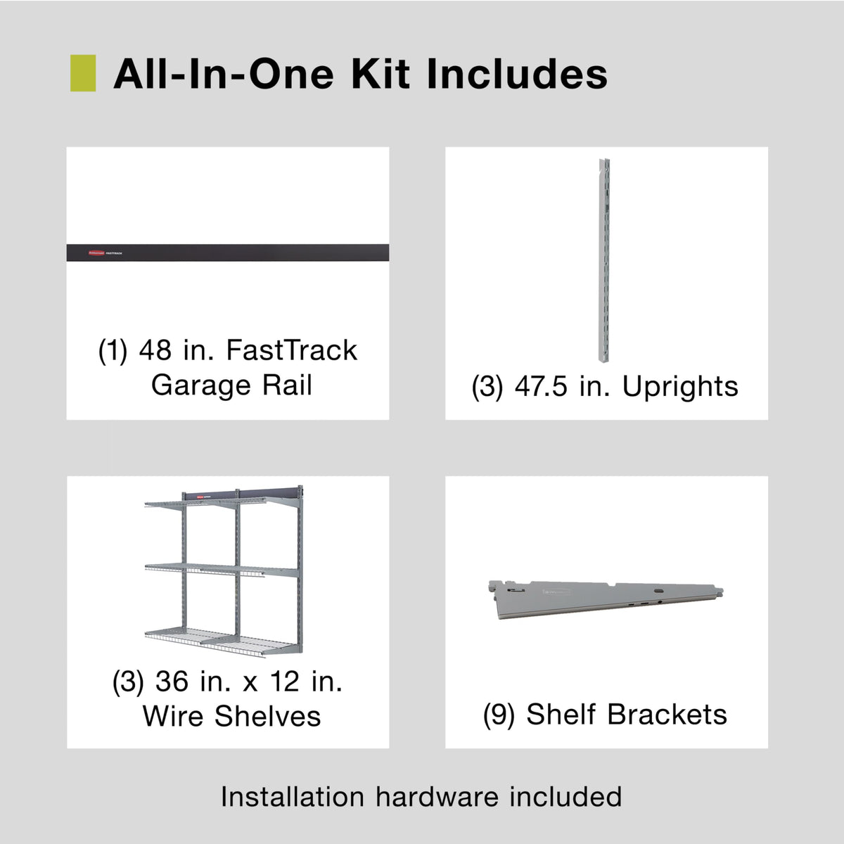 Rubbermaid FastTrack wire shelf 12x36 supports heavy items.