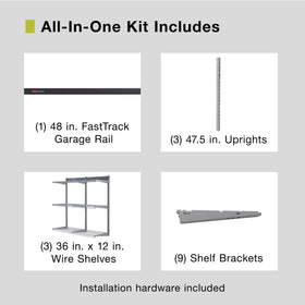 Rubbermaid FastTrack wire shelf 12x36 supports heavy items.
